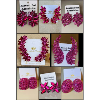 Brinco Pink Fucsia de Festa Pedrarias para Madrinhas e Formandas