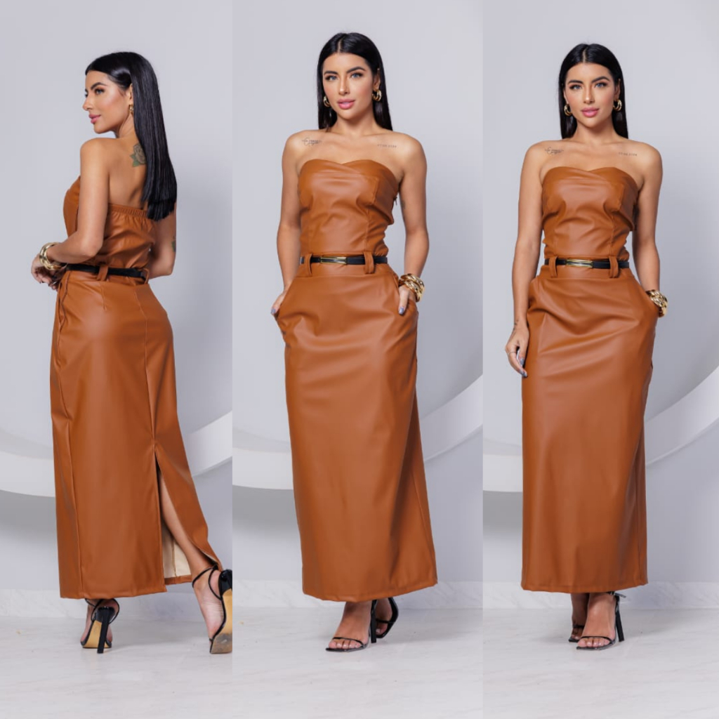 Vestido Couro Fake Com Cinto Vestido Couro Fake Fucsia