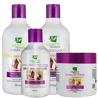 Kit Hidratação Alho Desodorizado Hábito Cosméticos Fortalecimento