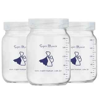 Kit com 3 Potes de Vidro para Armazenar Leite Materno 200ml Com Graduação em Oferta na Shopee
