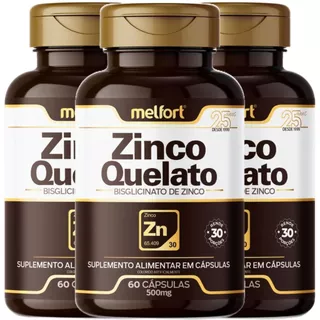 3 x Zinco Quelato Bisglicinato 500mg 180 Cápsulas Suplemento