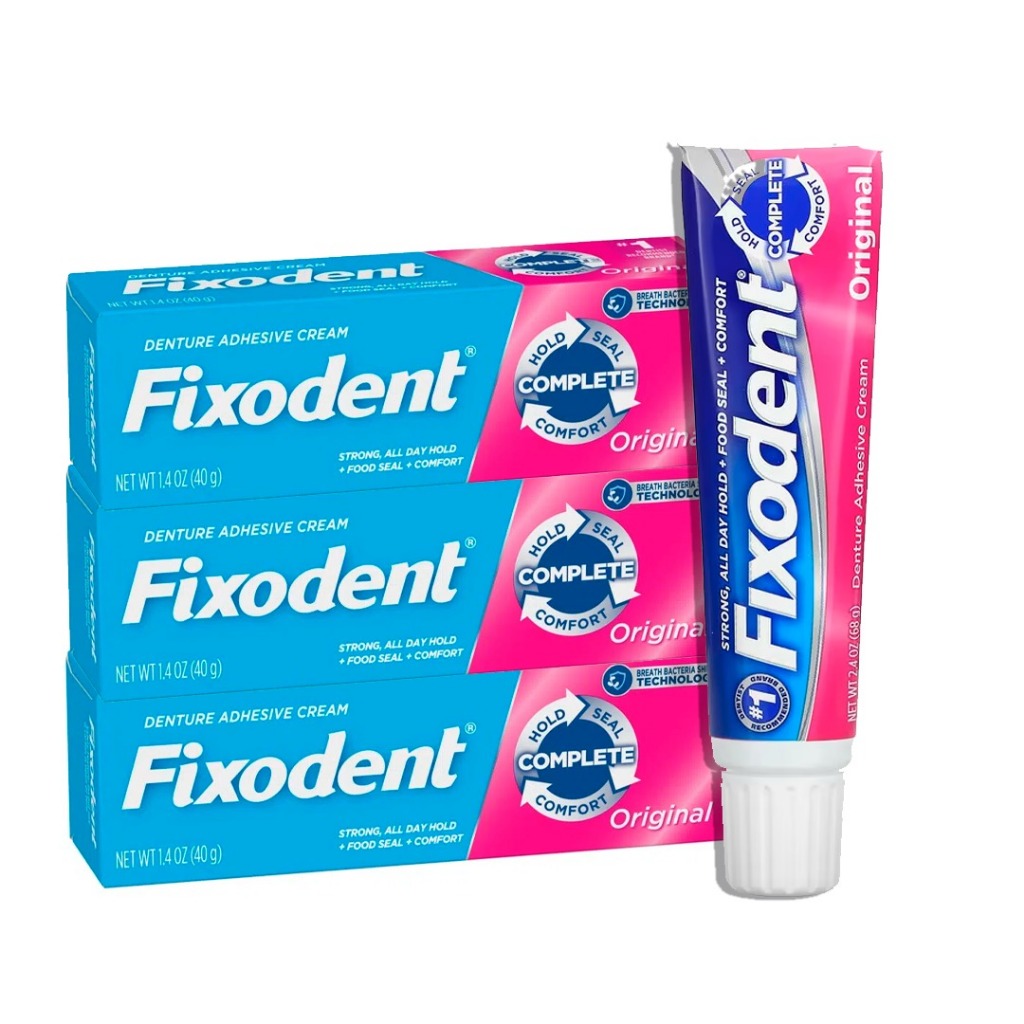 Kit com 3 Fixodent: Cola para dentadura, colante de dentadura premium ...