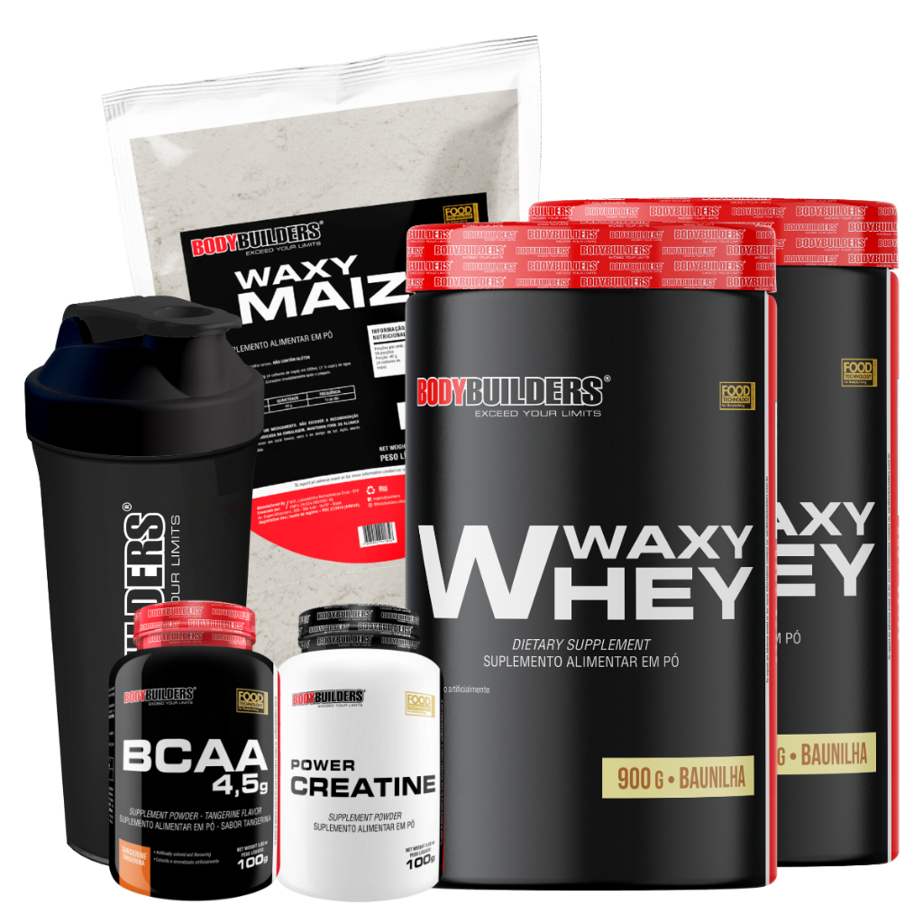 Kit 2x Waxy Whey Protein 900g BCAA 100g Creatina 100g Waxy Maize