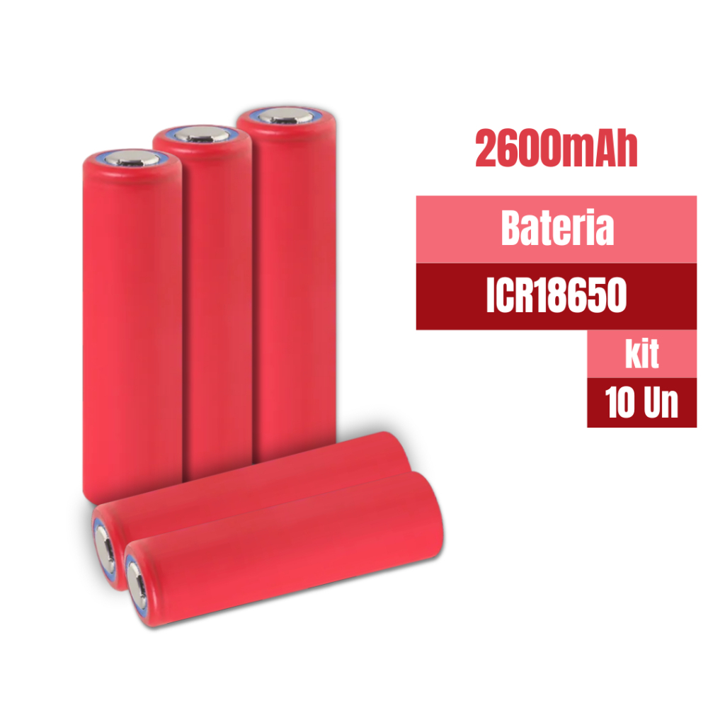 Bateria ICR18650 Recarregável 2600mAH 3.7v Li-ion - Kit 10 Un - SANYO