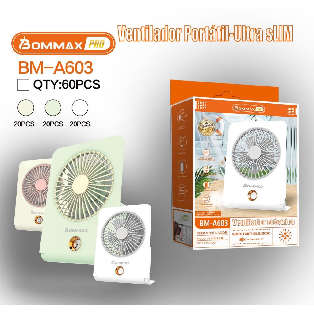 Ventilador Umidificador de mesa portátil Ajustável USB - A603