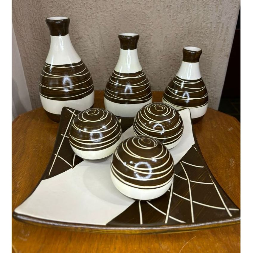 Kit Cerâmica Completo Vasos Luxo Enfeite Decoração Rack Sala Aparador Mesa