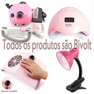 Kit Profissional Cabine Sun 24 Leds Uv 48w Bivolt Unha Gel Acrigel Porcelana + Motor Porquinho Lixa Lixadeira de Unhas Elétrica + Coletor Sugador Aspirador de pó + Luminaria de Mesa Ótima Qualidade Manicure