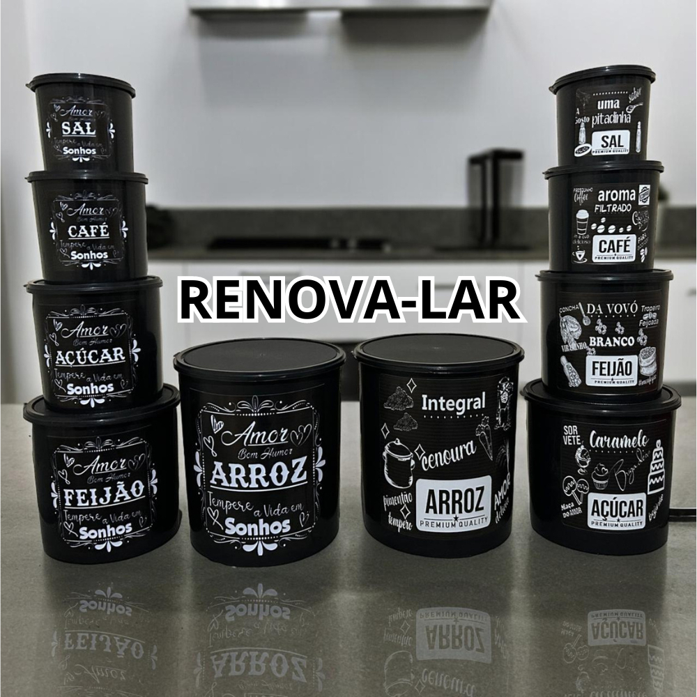 KIT MANTIMENTOS 5 PEÇAS DECORADO SONHOS E INTEGRAL PRETO