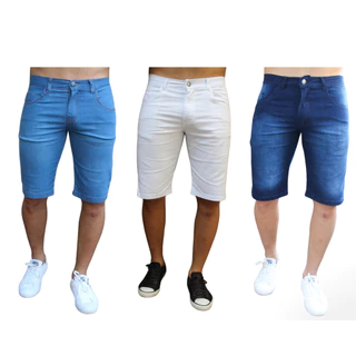 Kit 3 Bermudas Jeans Lycra Premium Lisa Masculina