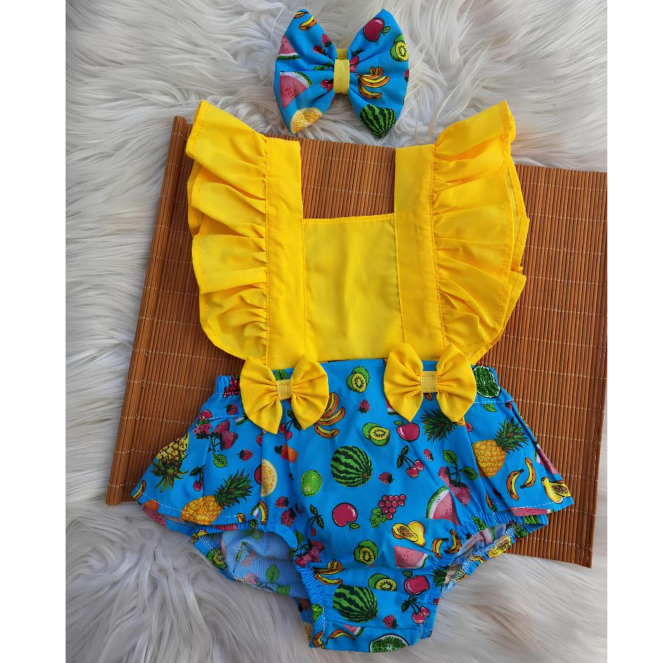 JARDINEIRA ROMPER TEMATICO ROUPA DE BEBE MESVERSARIO frutinhas