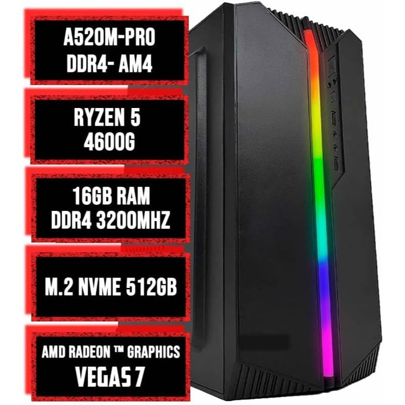 PC GAMER LIDER RYZEN 5 4600G, 16GB DDR4, NVME 512GB, AMD RADEON™ GRAPHICS VEGAS 7