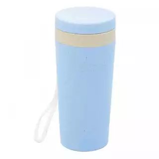 Copo térmico de bambu e pp parede dupla com alça e tampa Azu l- Rosa 310ml - Lyor