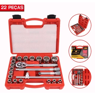 Jogo Soquetes Estriado Catraca 1/2 8 A 32mm 22 PEÇAS