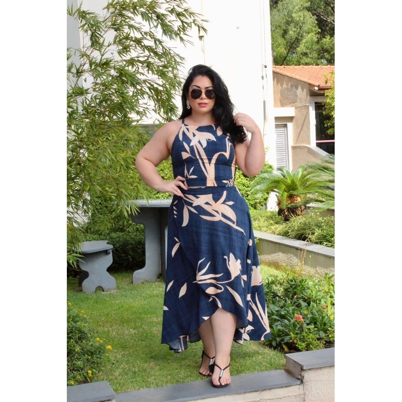 Conjunto Plus Sizer Feminina Saia Midi Envelope Transpassada