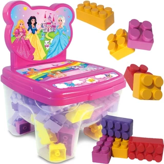 Cadeira de Blocos Educativos Para Montar 24 Peças Princesas