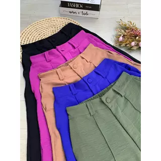 Calça Feminina Pantalona Wide Leg Duna Elástico e Zíper