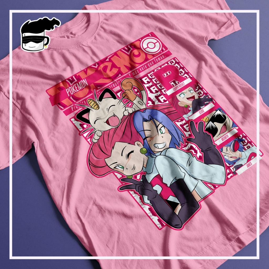 Camiseta Equipe Rocket James Jessi e Meowth Pokemon Unissex Camisa ...