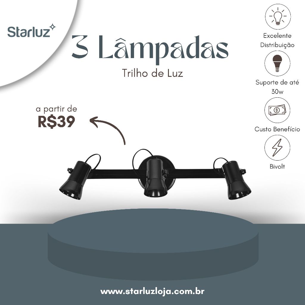 Trilho de Luz 3 Lâmpadas