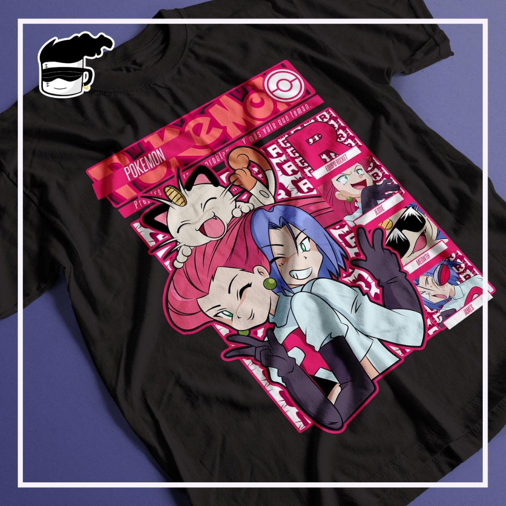 Camiseta Equipe Rocket James Jessi e Meowth Pokemon Unissex Camisa ...
