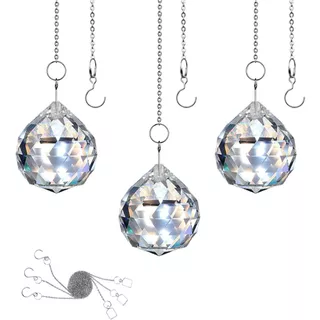 Prisma de cristal multifacetado - 3 unidades - com corrente e gancho - suncatcher - Qualidade