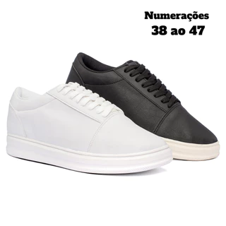 Tênis Casual Tradicional Tipo Sapatênis Masculino Preto Branco Numeração Especial 38 ao 47