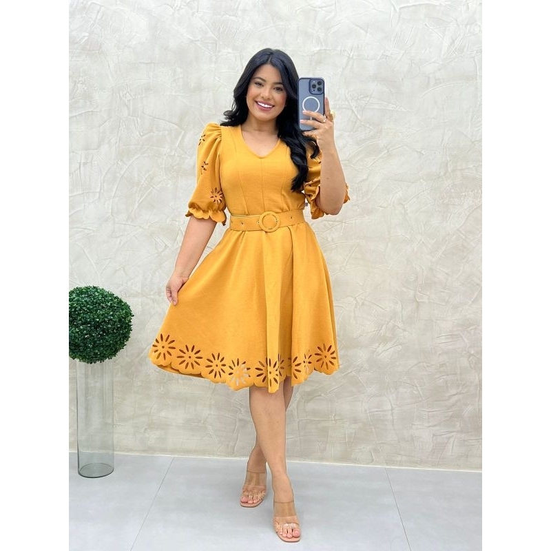 Vestido Em Malha Crepe Acompanha Cinto Cód 512