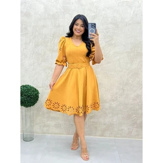 Vestido Em Malha Crepe Acompanha Cinto Cód 512