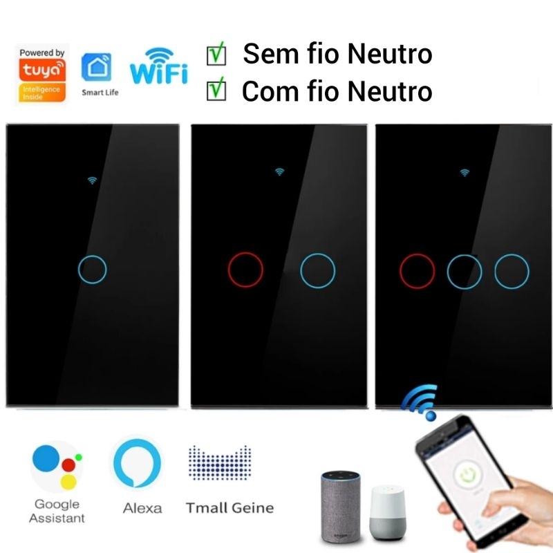 interruptor inteligente Wi-Fi Tuya comandos de Voz Alexa e Google Assistente