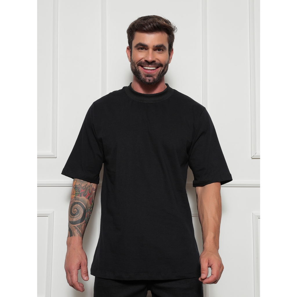 Camiseta Oversized Hip Hop Masculina Basic Preta | Shopee Brasil