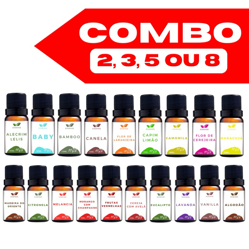 Essências 2, 3, 5 ou 8 com 10ml Hidrossolúvel Vários Aromas Aromatizador Difusor Umidificador de ar