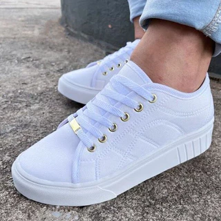Tênis Feminino Casual Confortável Costurinha Branco - Tenis Casual Feminino Sapatênis Leve e Básico