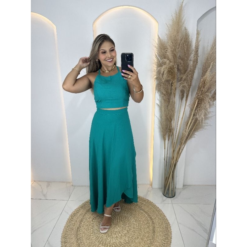 Conjunto Plus Sizer Feminina Saia Midi Envelope Transpassada
