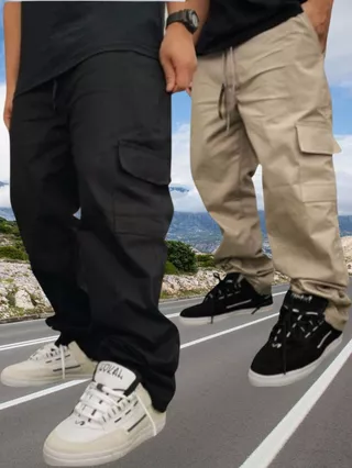 Kit 2 Calças Cargo masculino Roupas Masculinas elegante 6 Bolsos skate Larga Fechamento Cordão em Oferta na Shopee