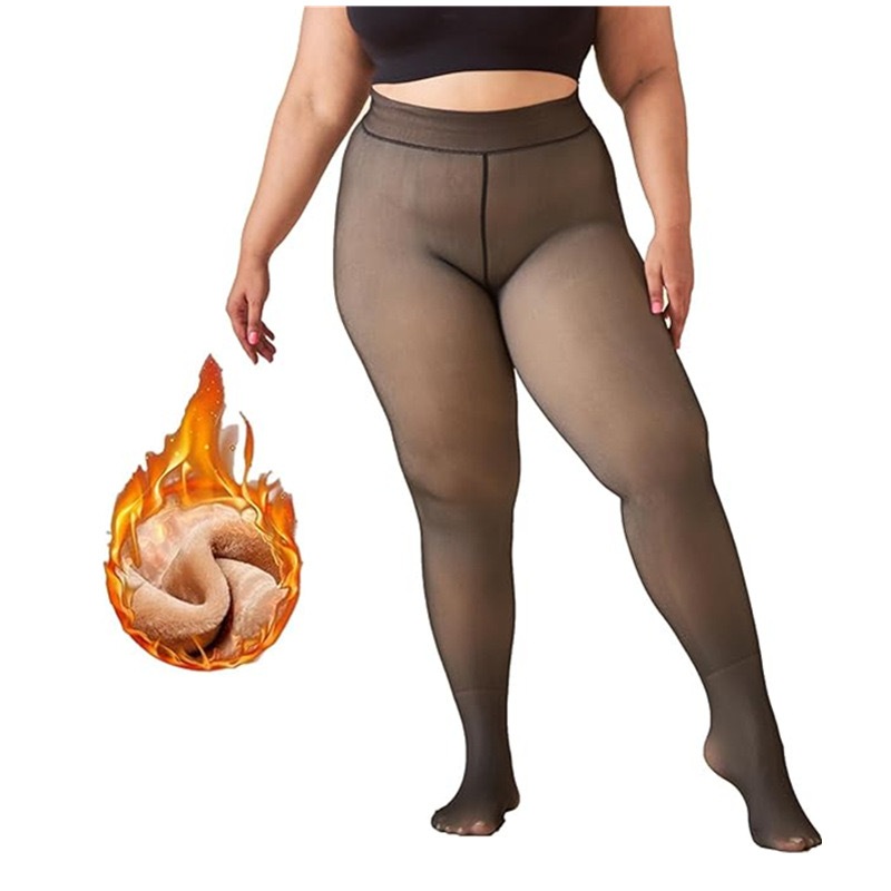 Meia-Calça Térmica Forrada Peluciada Translúcida de Lã Feminina Super Elástica Slim 220g