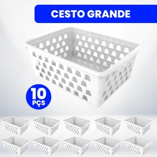 Kit com 10 Cestos Organizadores Multiuso 24x17x11cm Grande Branco