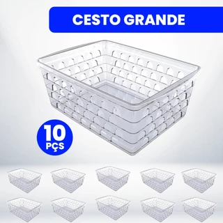 Kit com 10 Cestos Organizadores Multiuso 24x17x11 cm Grande Transparente
