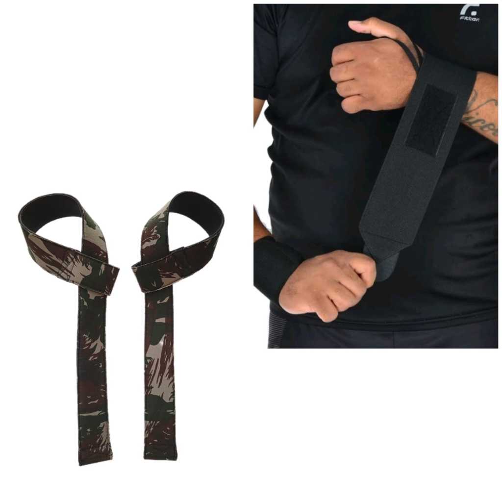 Par Munhequeira Profissional Crossfit Premium E Ganhe 1 Par Tala Straps Militar Verde Normal