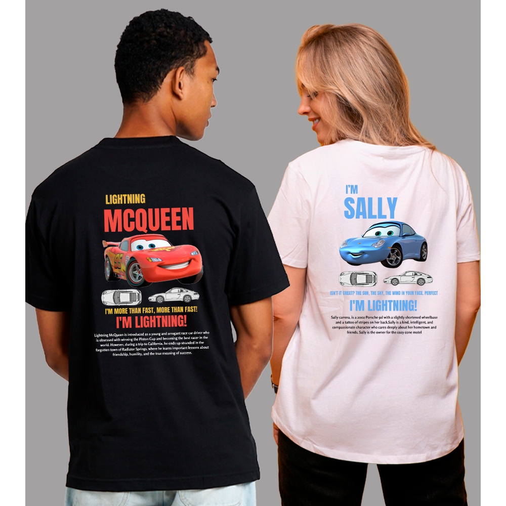 Kit Casal Camisetas Carros Mcqueen e Sally 100% algodão Premium