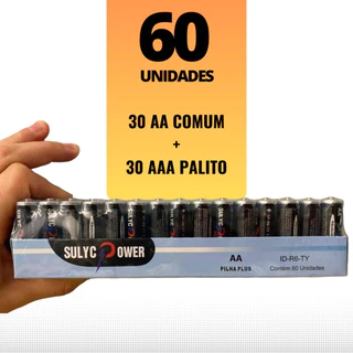 Pilha AAA Palito Caixa Com 60 Unidades AA Pilhas Comum Segma Kit De 40 30 24 Tubo Elgin Kit Zinco +