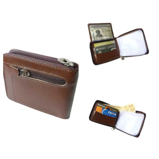 Carteira Masculina Zíper Couro Legítimo Exclusiva Cartões Cédulas Cnh Moeda.