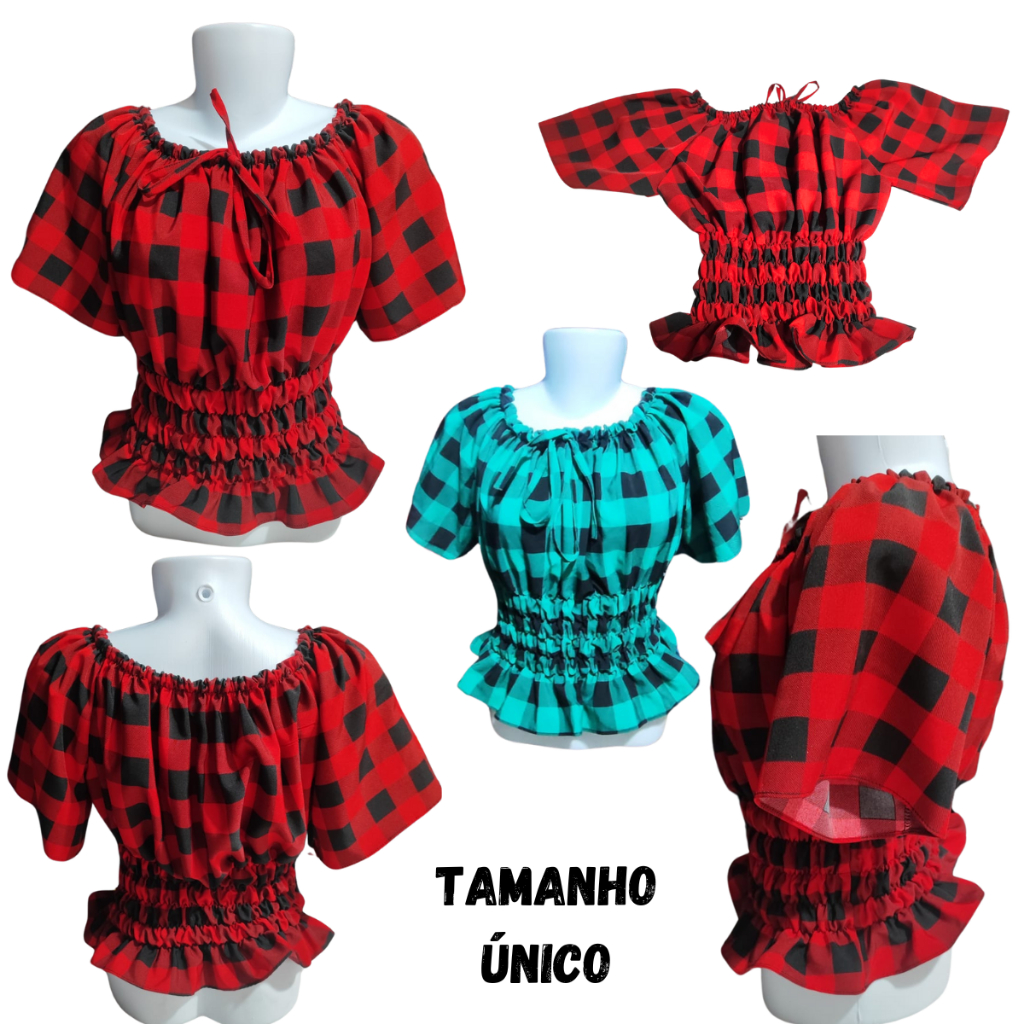 Blusa Xadrez Feminina De Festa Junina Modelo Ciganinha | Shopee Brasil