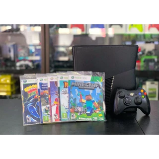 Xbox 360 Slim 04Gb preto Usado Destravado 02 Controles com Fio /05 jogos físicos a escolha