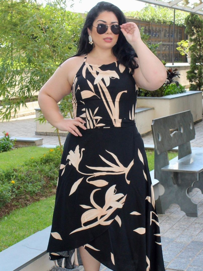 Conjunto Plus Sizer Feminina Saia Midi Envelope Transpassada