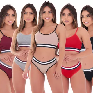 Kit 10 conjunto feminino lingerie top e calcinha em microfibra