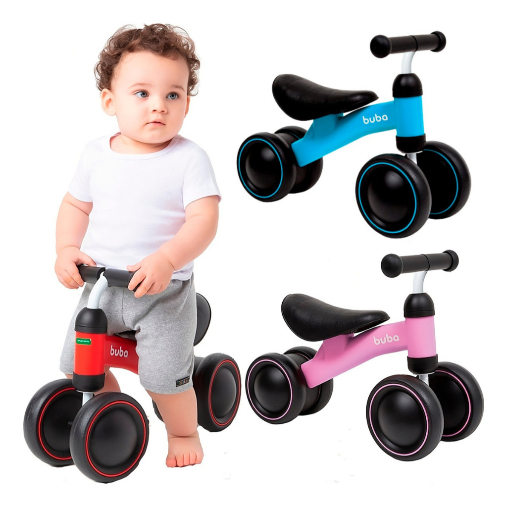 Bicicleta Equilíbrio Infantil Andador Sem Pedal 4 Rodas Bebê Buba e ...