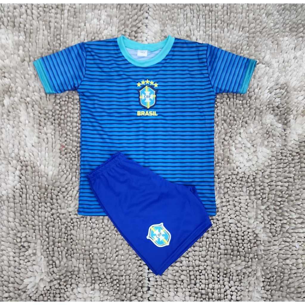 kit conjunto infantil da seleção do brasil azul 2024