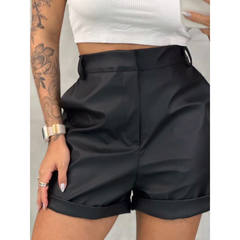 SHORTS COURO QUEEN short couro fake preto | Shopee Brasil