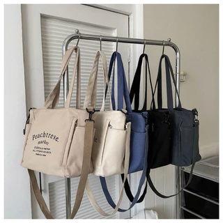 Bolsa Feminina de Lona Grande Com Bolsos Alça Regulável Transversal de Ombro Envio imediato