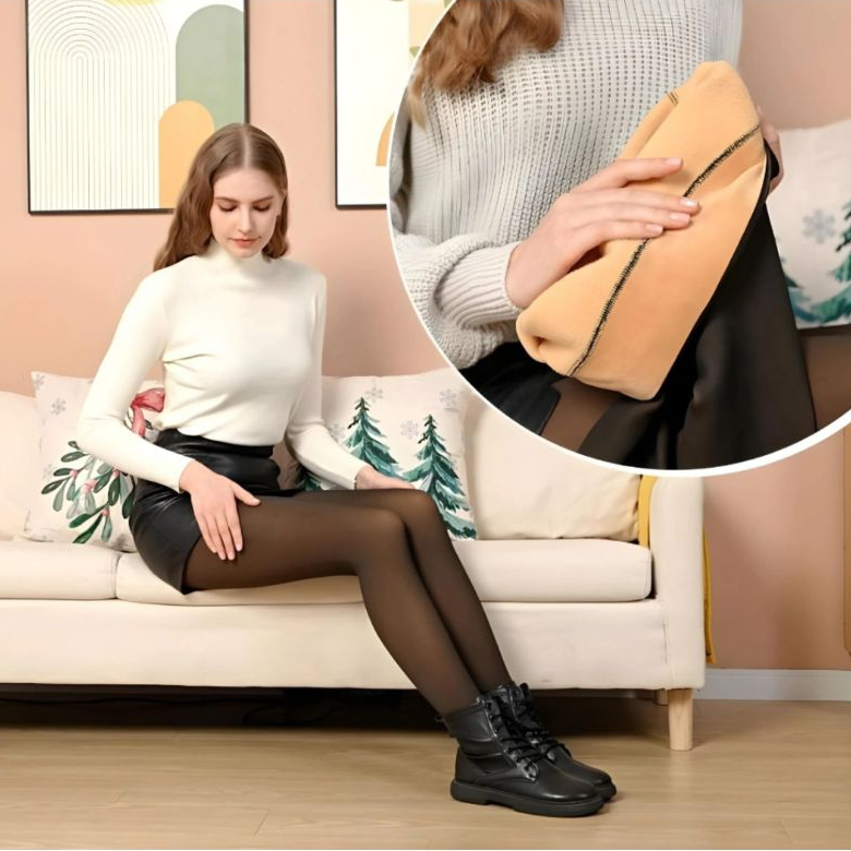 Imagem do produto Meia-Calça Térmica Forrada Grosso Translúcida de Lã Feminina Super Elástica Slim 245g 2