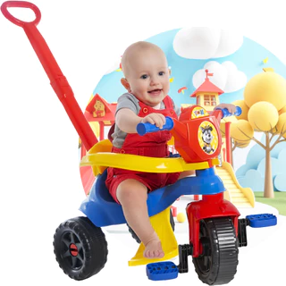 Motoquinha Menino Completa Utilizável De 1 a 3 Anos - Com Empurrador, Protetor, Pedais Certificado Inmetro - Motoca Triciclo Velotrol Totoka Velocipede
